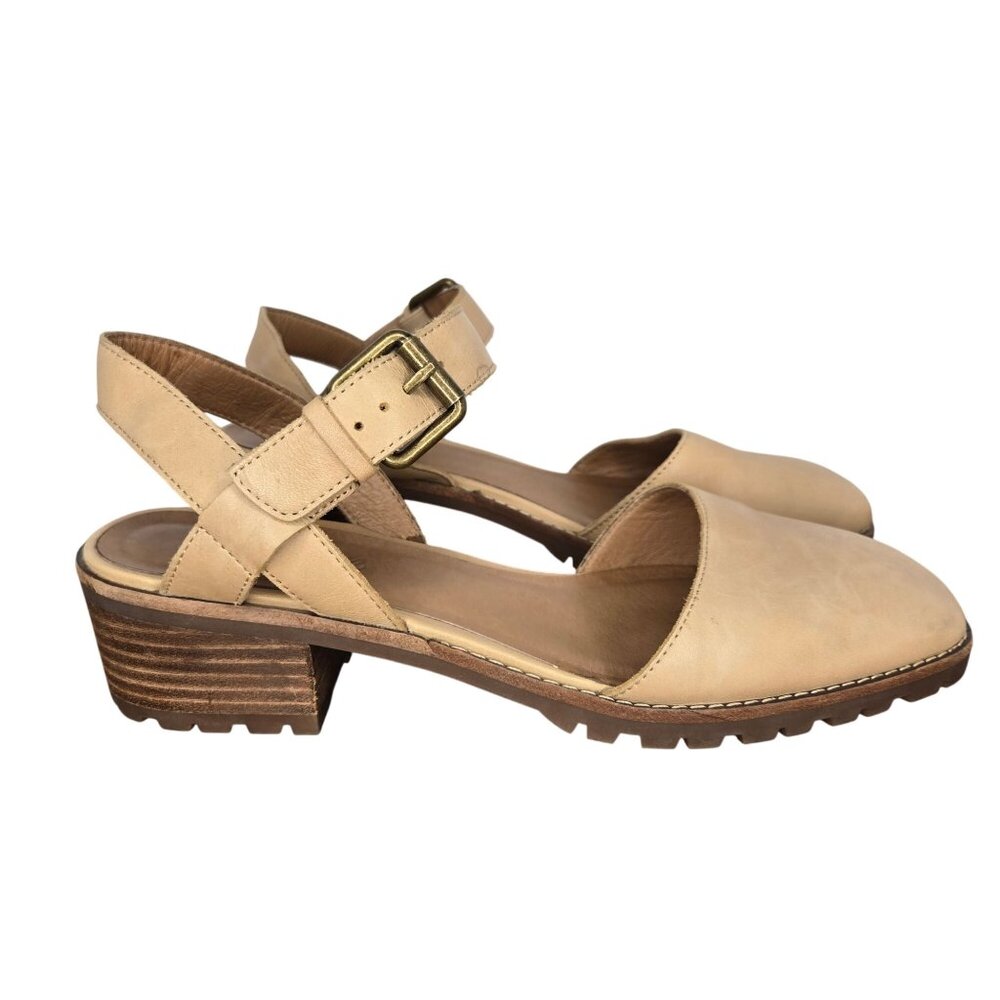 Madewell Tan Leather Closed-Toe Slingback Sandals with Gold Buckle